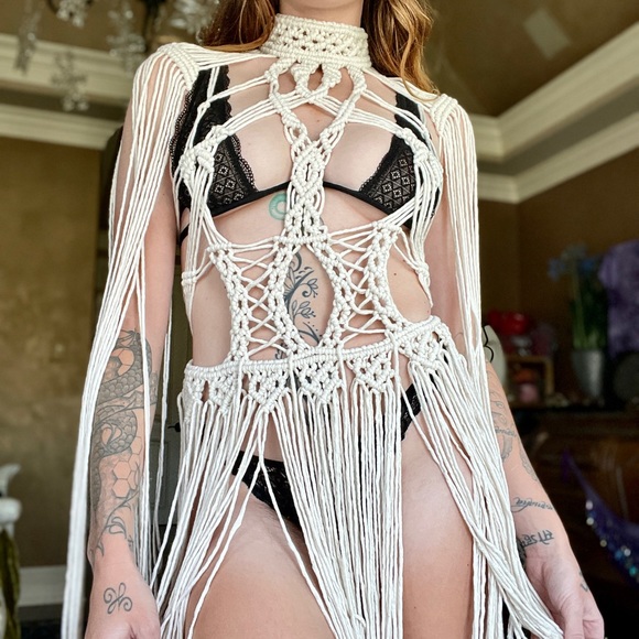Sexy Handmade Macrame Rope Dress Festival Corset Cut Out - Picture 4 of 16